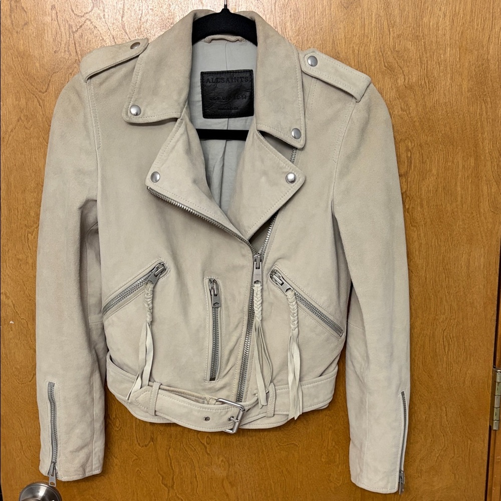 All Saints Cream Leather Jacket